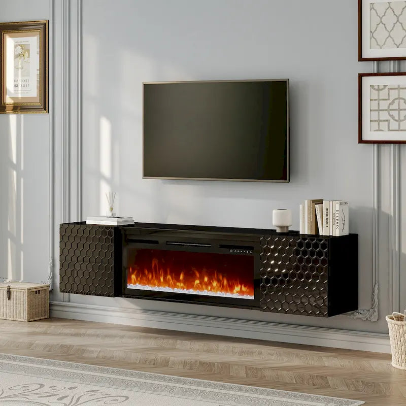 Meuble TV mural MDF de 67 po avec foyer électrique de 36 po