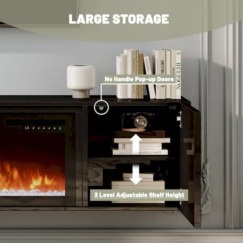 Meuble TV mural MDF de 67 po avec foyer électrique de 36 po