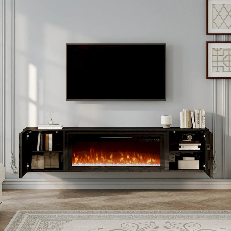 Meuble TV mural MDF de 67 po avec foyer électrique de 36 po