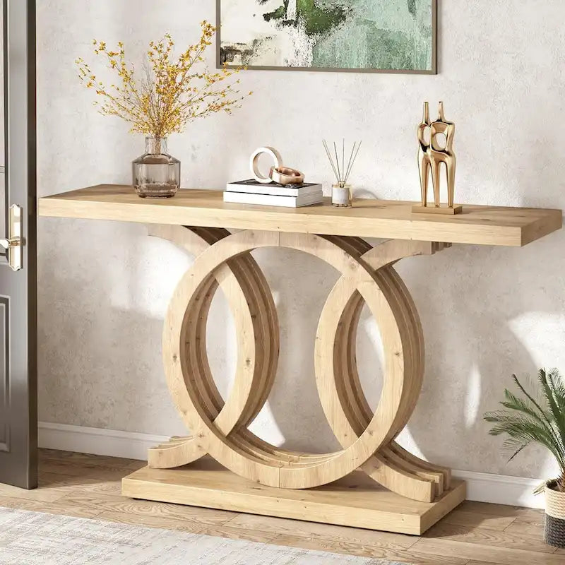 55 cali Konsola w stylu farmhouse z geometryczną podstawą
