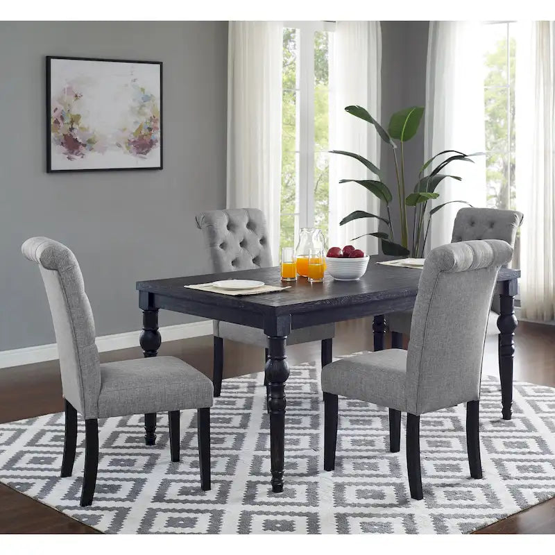 Ensemble de salle à manger Roundhill Furniture Leviton en bois style urbain, finition délavée foncée, pieds tournés : Table et 4 chaises