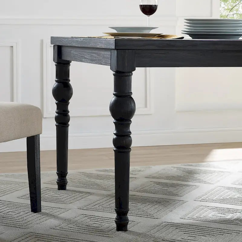Ensemble de salle à manger Roundhill Furniture Leviton en bois style urbain, finition délavée foncée, pieds tournés : Table et 4 chaises