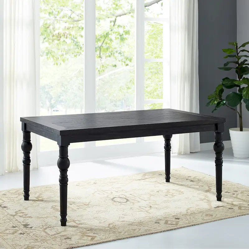 Ensemble de salle à manger Roundhill Furniture Leviton en bois style urbain, finition délavée foncée, pieds tournés : Table et 4 chaises