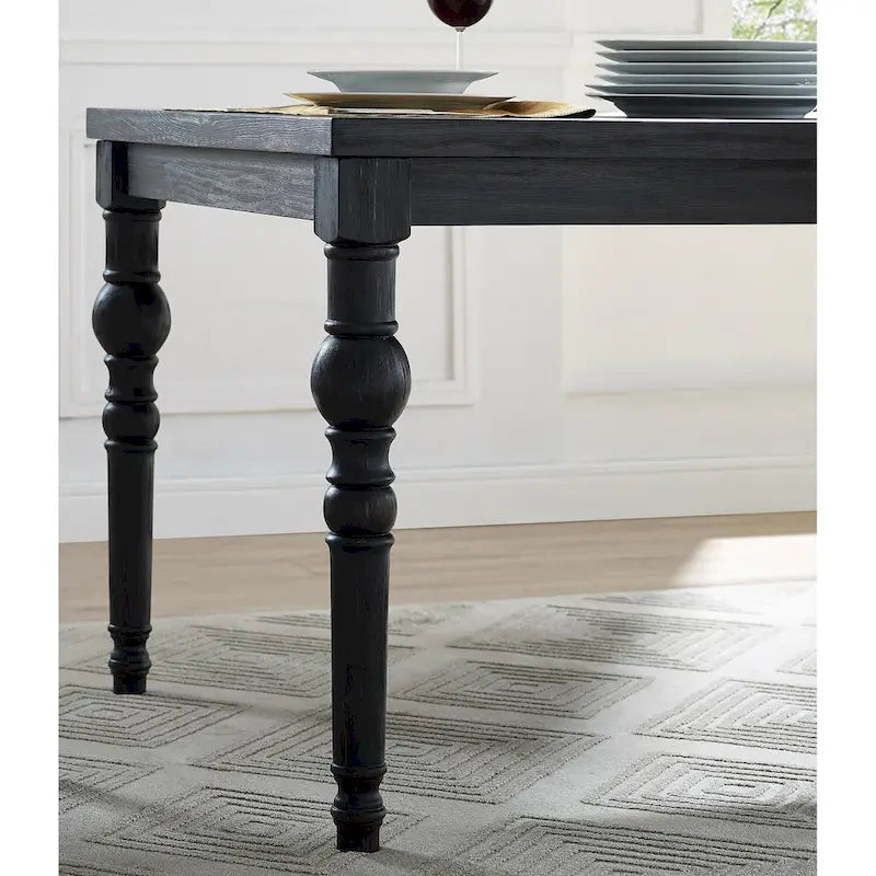 Ensemble de salle à manger Roundhill Furniture Leviton en bois style urbain, finition délavée foncée, pieds tournés : Table et 4 chaises