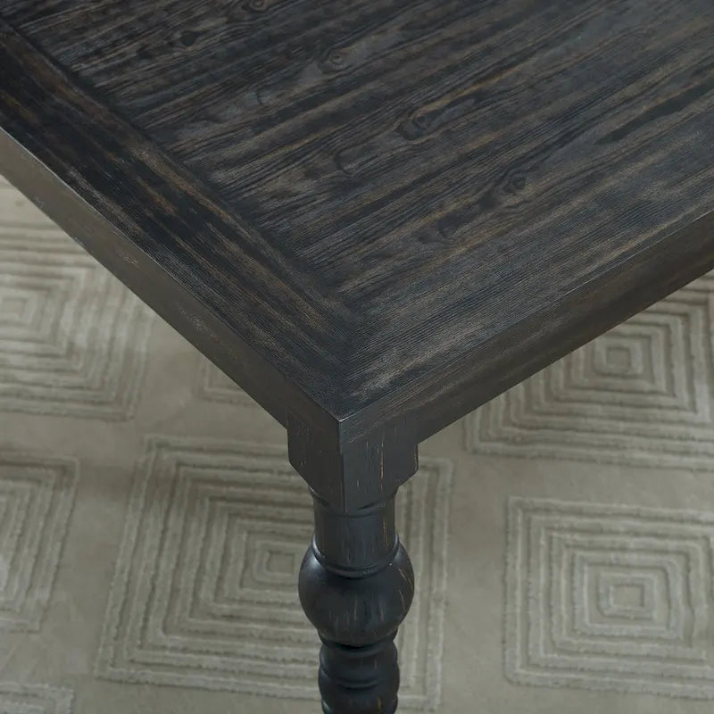 Ensemble de salle à manger Roundhill Furniture Leviton en bois style urbain, finition délavée foncée, pieds tournés : Table et 4 chaises