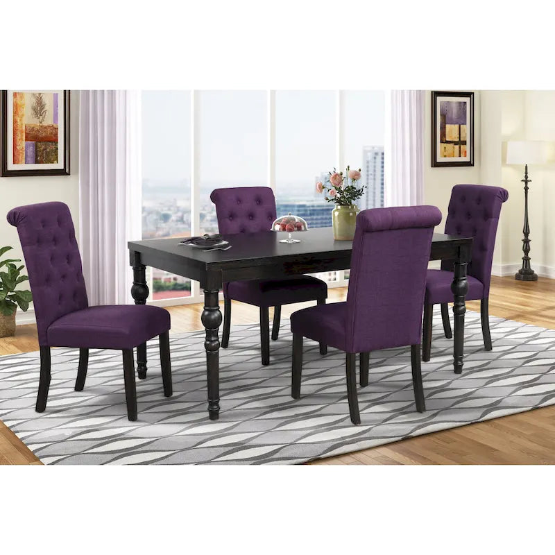 Ensemble de salle à manger Roundhill Furniture Leviton en bois style urbain, finition délavée foncée, pieds tournés : Table et 4 chaises