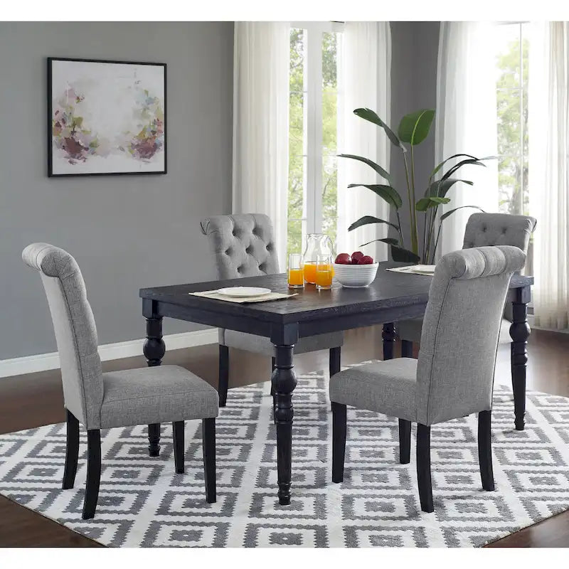 Ensemble de salle à manger Roundhill Furniture Leviton en bois style urbain, finition délavée foncée, pieds tournés : Table et 4 chaises