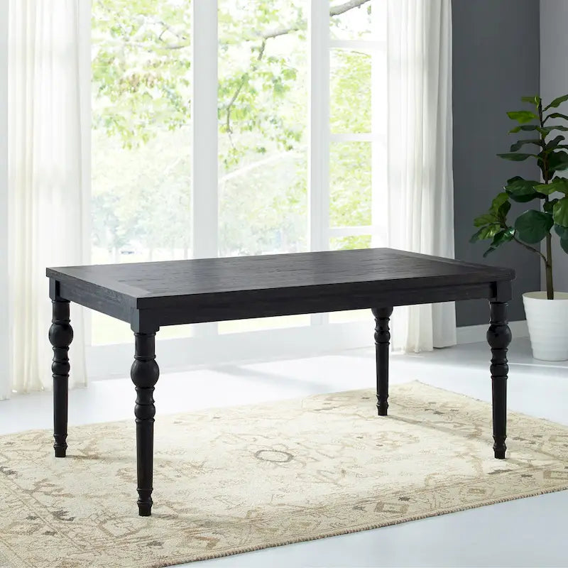 Ensemble de salle à manger Roundhill Furniture Leviton en bois style urbain, finition délavée foncée, pieds tournés : Table et 4 chaises