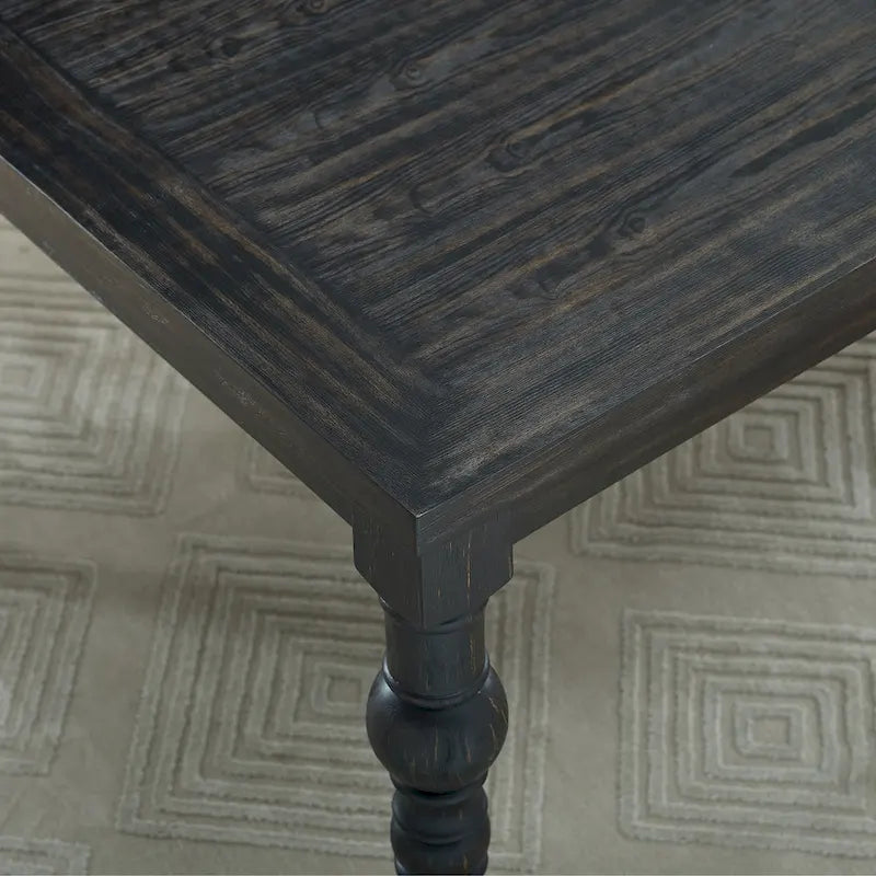 Ensemble de salle à manger Roundhill Furniture Leviton en bois style urbain, finition délavée foncée, pieds tournés : Table et 4 chaises