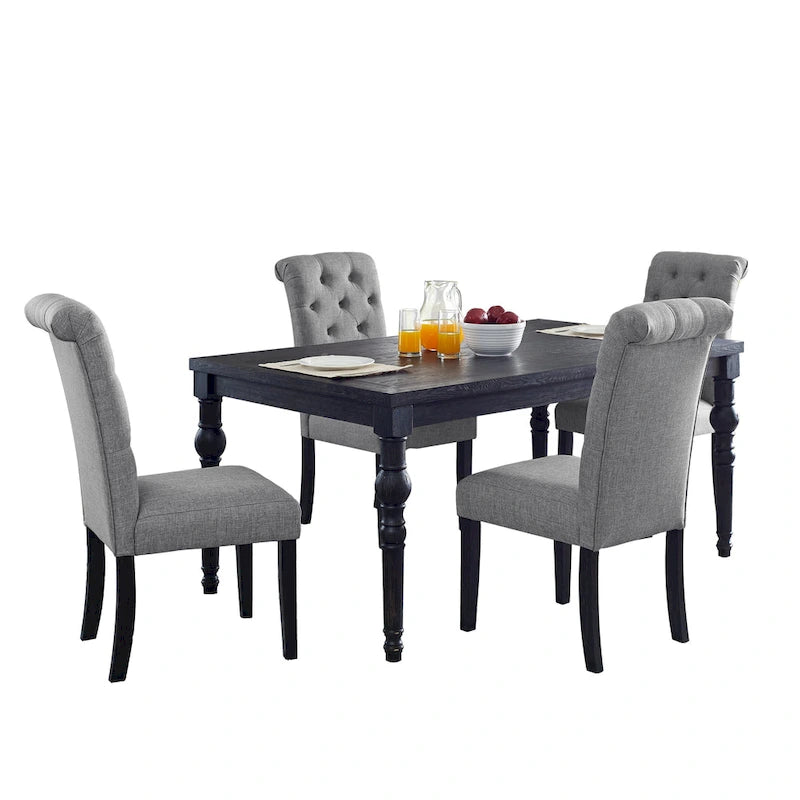 Ensemble de salle à manger Roundhill Furniture Leviton en bois style urbain, finition délavée foncée, pieds tournés : Table et 4 chaises
