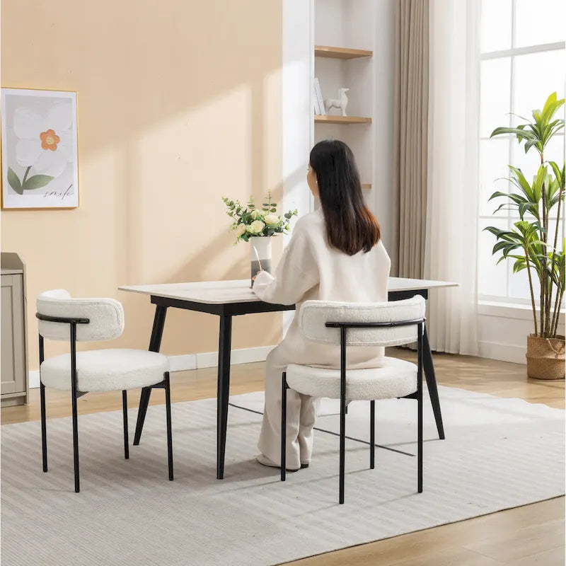 Roundhill Furniture Burbank Nowoczesne Okrągłe Krzesła Jadalniane Boucle, Zestaw 2