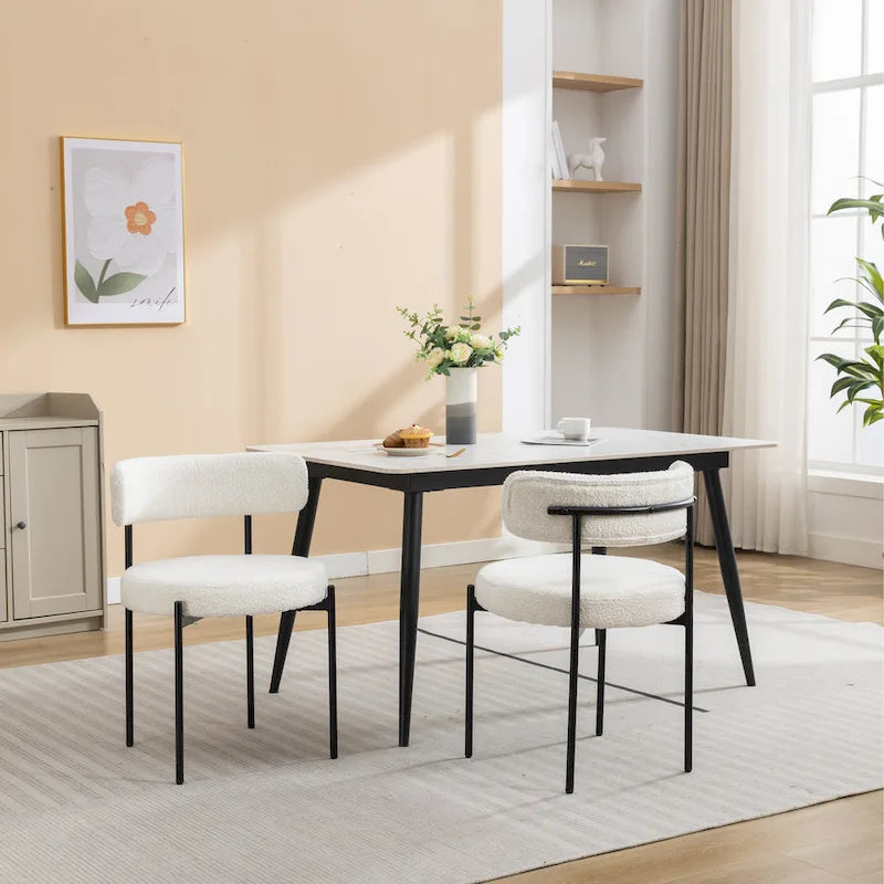 Roundhill Furniture Burbank Nowoczesne Okrągłe Krzesła Jadalniane Boucle, Zestaw 2