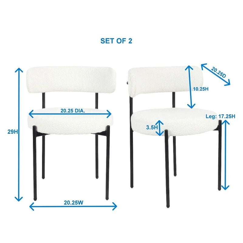 Roundhill Furniture Burbank Nowoczesne Okrągłe Krzesła Jadalniane Boucle, Zestaw 2