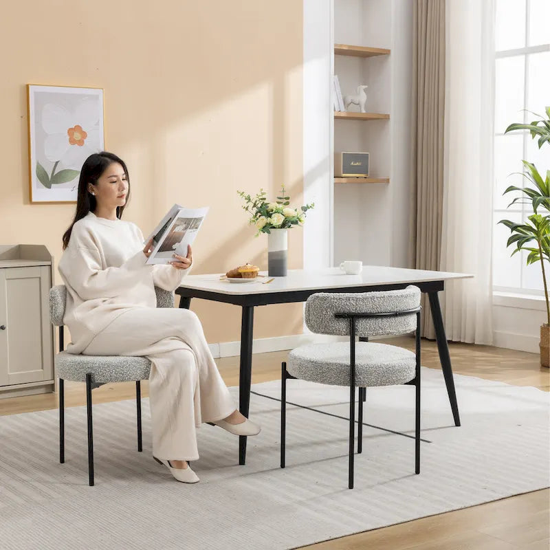 Roundhill Furniture Burbank Nowoczesne Okrągłe Krzesła Jadalniane Boucle, Zestaw 2