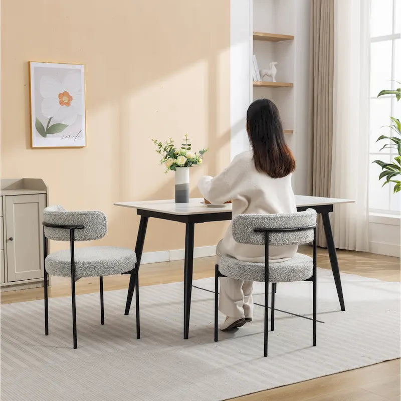 Roundhill Furniture Burbank Nowoczesne Okrągłe Krzesła Jadalniane Boucle, Zestaw 2