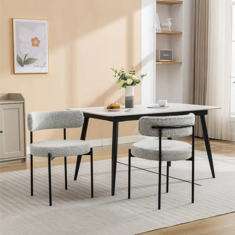 Roundhill Furniture Burbank Nowoczesne Okrągłe Krzesła Jadalniane Boucle, Zestaw 2