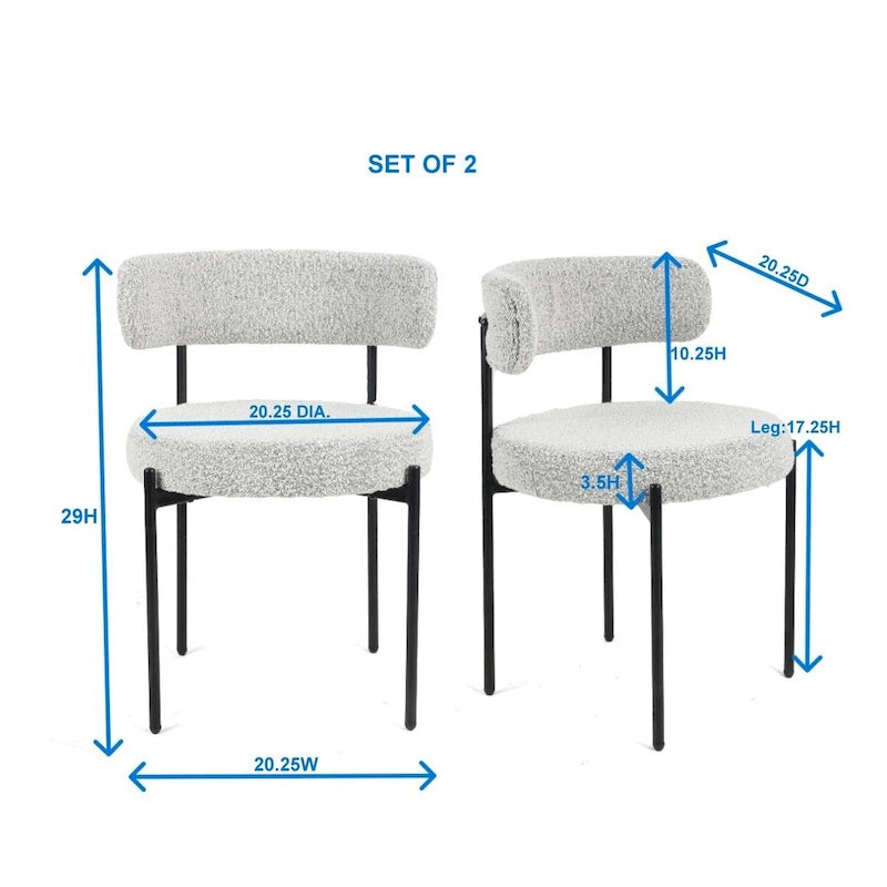 Roundhill Furniture Burbank Nowoczesne Okrągłe Krzesła Jadalniane Boucle, Zestaw 2