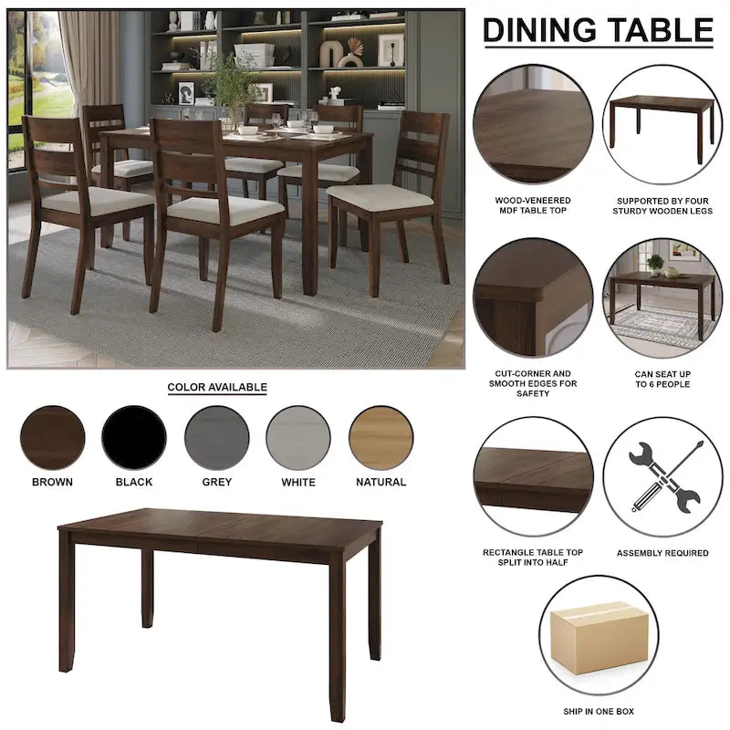 Ensemble de salle à manger en bois 7 pièces style vintage CraftPorch