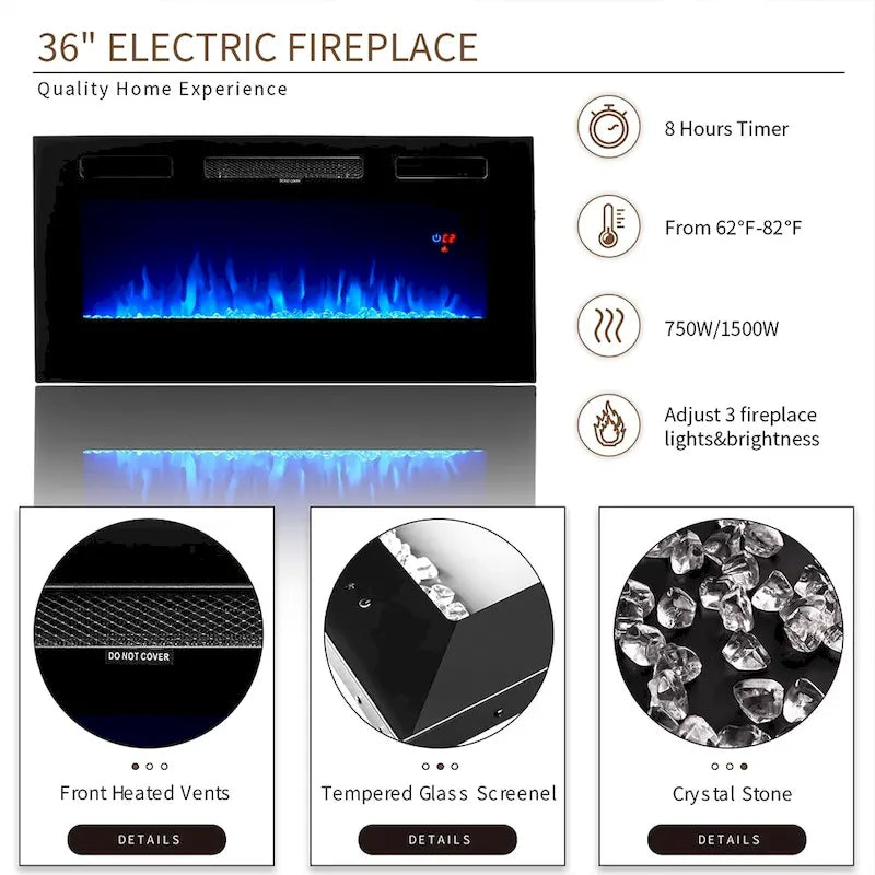 Meuble TV de 70 po avec foyer électrique de 36 po