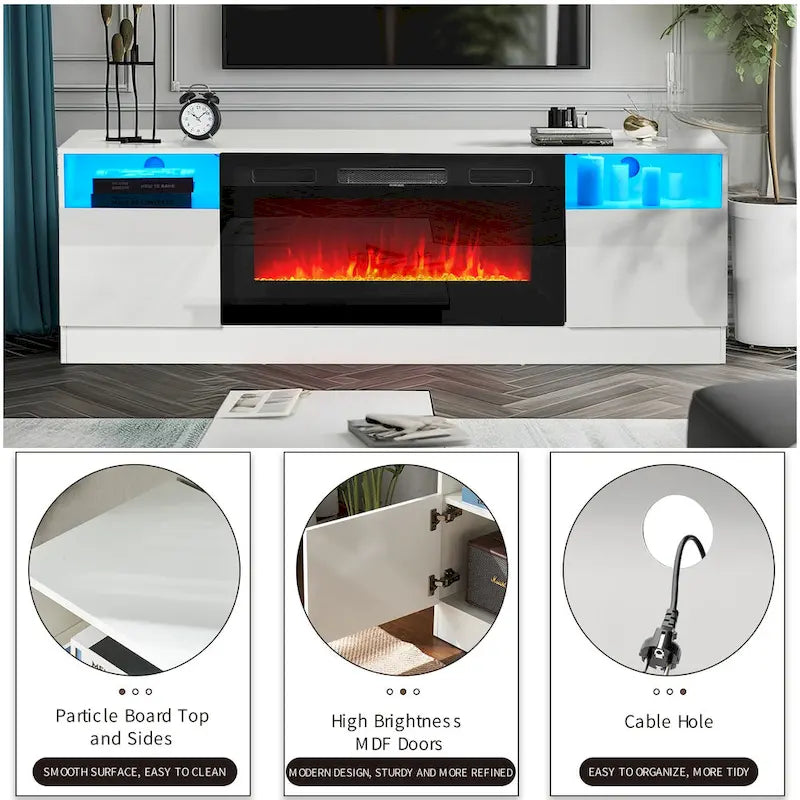 Meuble TV de 70 po avec foyer électrique de 36 po