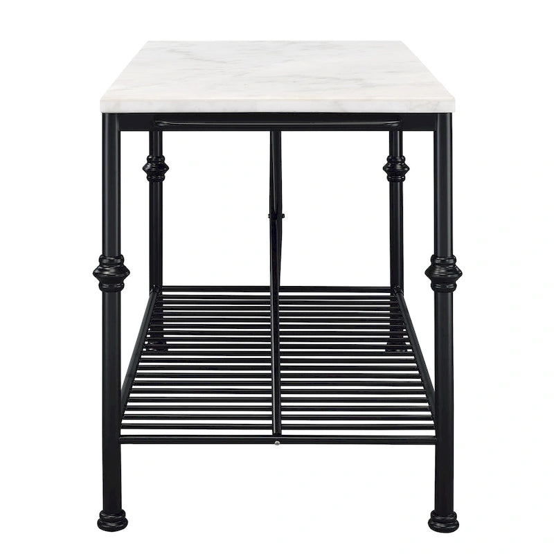 Îlot de cuisine contemporain Avya, blanc et or, de 147 cm de large, avec plateau en marbre, par Furniture of America
