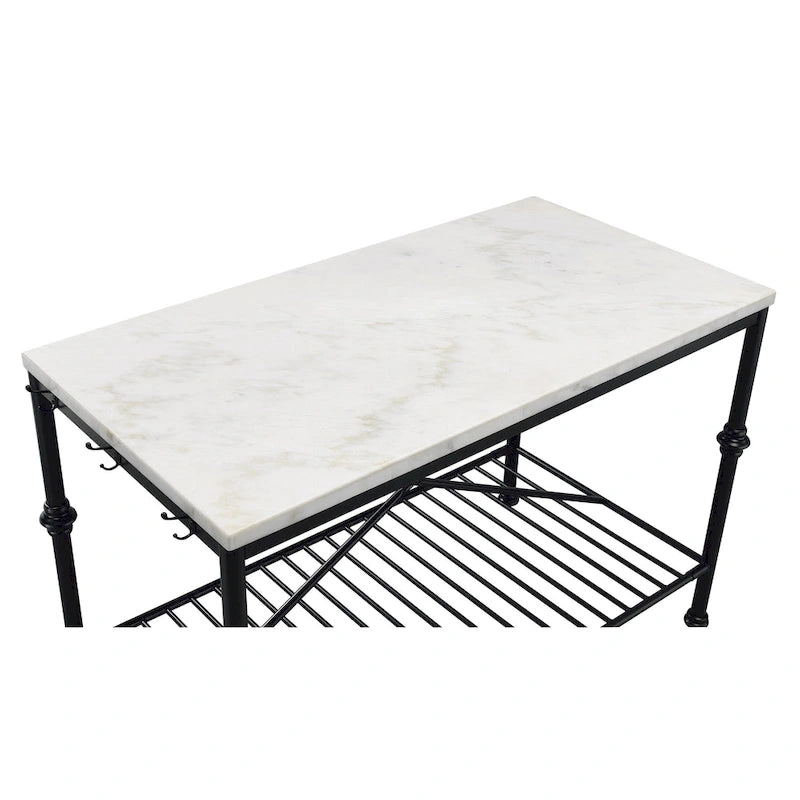 Îlot de cuisine contemporain Avya, blanc et or, de 147 cm de large, avec plateau en marbre, par Furniture of America