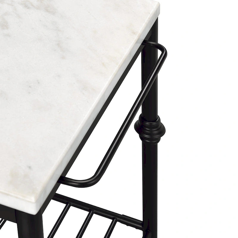 Îlot de cuisine contemporain Avya, blanc et or, de 147 cm de large, avec plateau en marbre, par Furniture of America