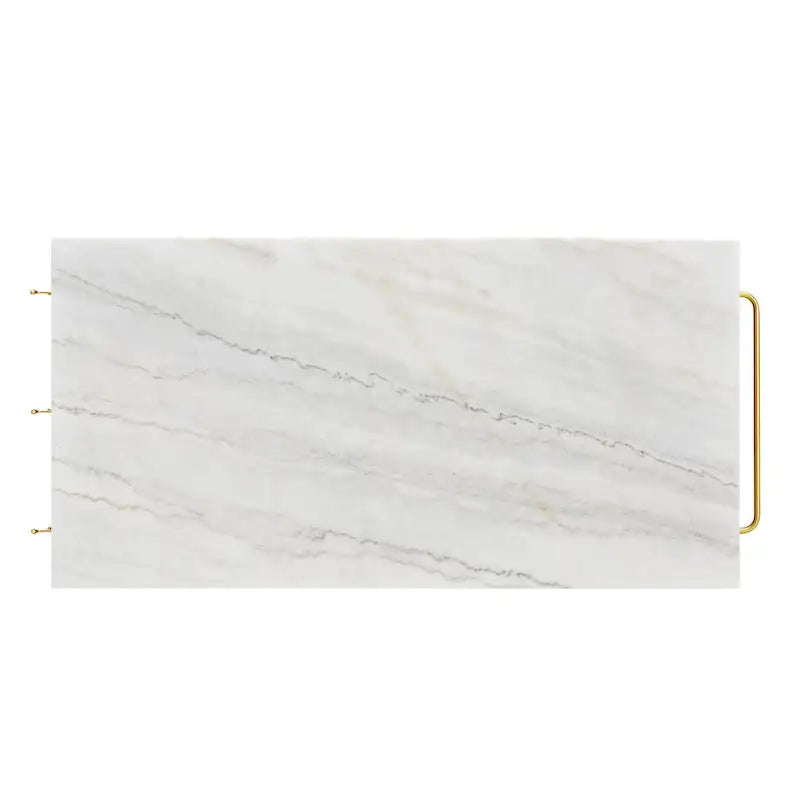 Îlot de cuisine contemporain Avya, blanc et or, de 147 cm de large, avec plateau en marbre, par Furniture of America