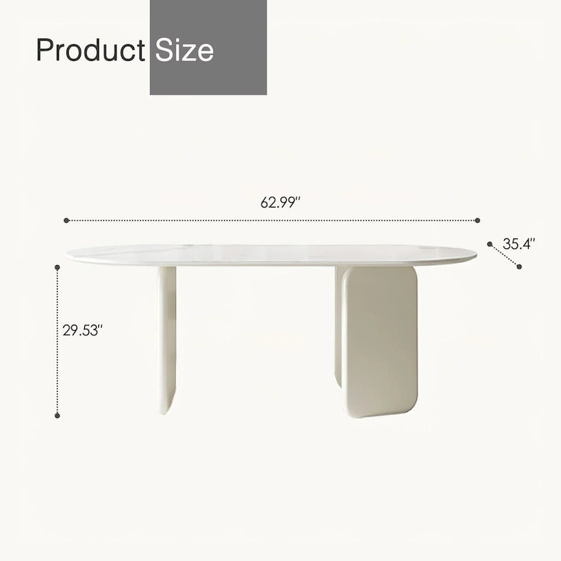 Table à manger ovale moderne en similicuir marbre crème avec base unique à 3 pieds