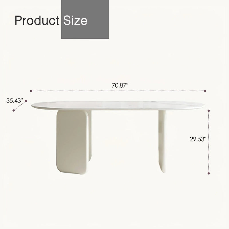 Table à manger ovale moderne en similicuir marbre crème avec base unique à 3 pieds