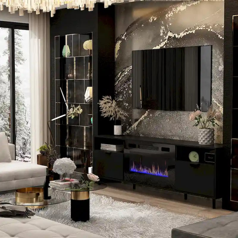 Cheminée électrique d'ambiance et meuble TV durable à faible consommation d'énergie