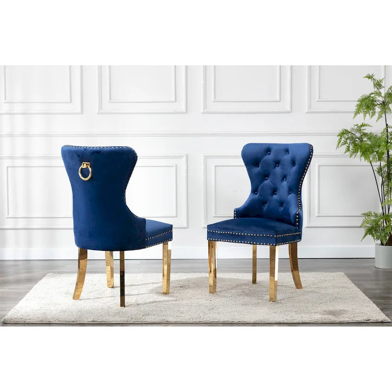 Porthos Home Chaises de salle à manger Caily capitonnées en velours avec pieds chromés dorés, lot de 2