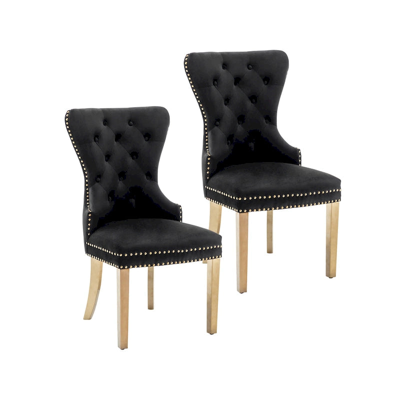 Porthos Home Chaises de salle à manger Caily capitonnées en velours avec pieds chromés dorés, lot de 2