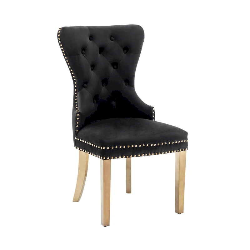 Porthos Home Chaises de salle à manger Caily capitonnées en velours avec pieds chromés dorés, lot de 2