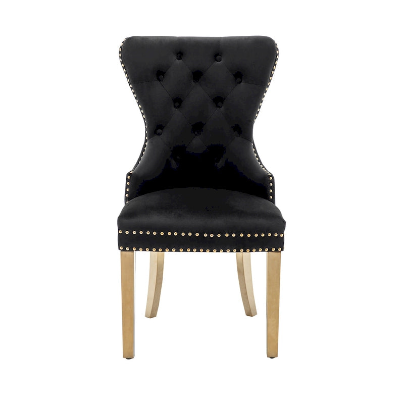 Porthos Home Chaises de salle à manger Caily capitonnées en velours avec pieds chromés dorés, lot de 2