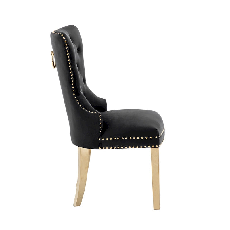 Porthos Home Chaises de salle à manger Caily capitonnées en velours avec pieds chromés dorés, lot de 2