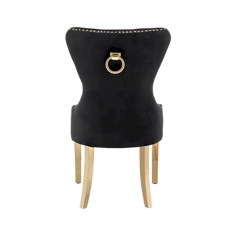 Porthos Home Chaises de salle à manger Caily capitonnées en velours avec pieds chromés dorés, lot de 2