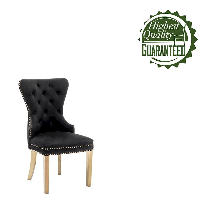 Porthos Home Chaises de salle à manger Caily capitonnées en velours avec pieds chromés dorés, lot de 2