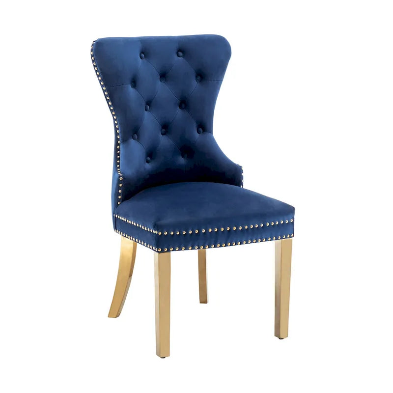 Porthos Home Chaises de salle à manger Caily capitonnées en velours avec pieds chromés dorés, lot de 2