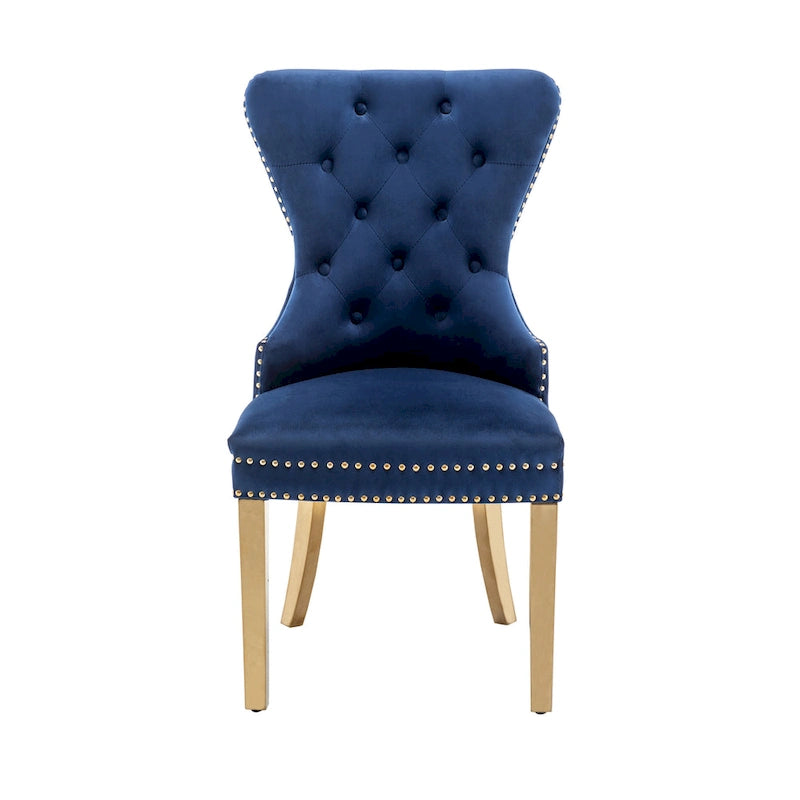 Porthos Home Chaises de salle à manger Caily capitonnées en velours avec pieds chromés dorés, lot de 2