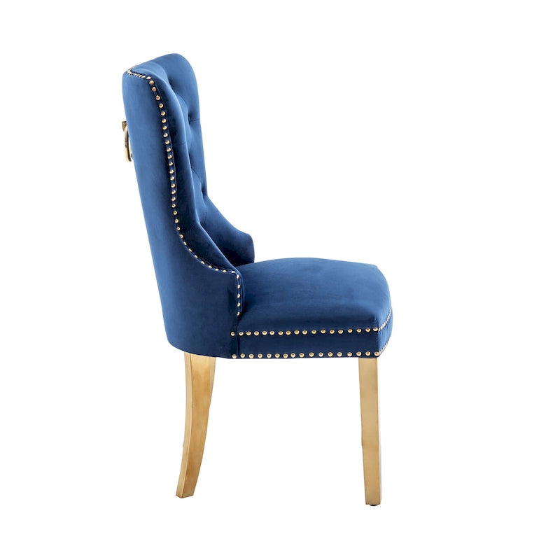 Porthos Home Chaises de salle à manger Caily capitonnées en velours avec pieds chromés dorés, lot de 2