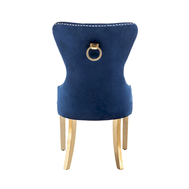 Porthos Home Chaises de salle à manger Caily capitonnées en velours avec pieds chromés dorés, lot de 2