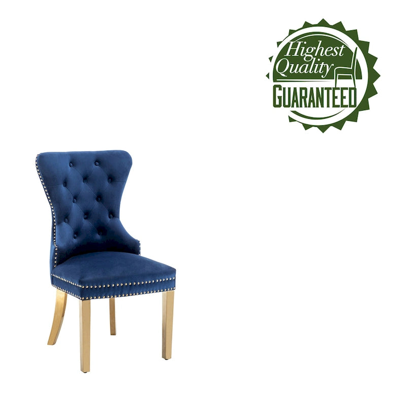 Porthos Home Chaises de salle à manger Caily capitonnées en velours avec pieds chromés dorés, lot de 2