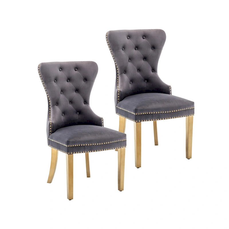 Porthos Home Chaises de salle à manger Caily capitonnées en velours avec pieds chromés dorés, lot de 2