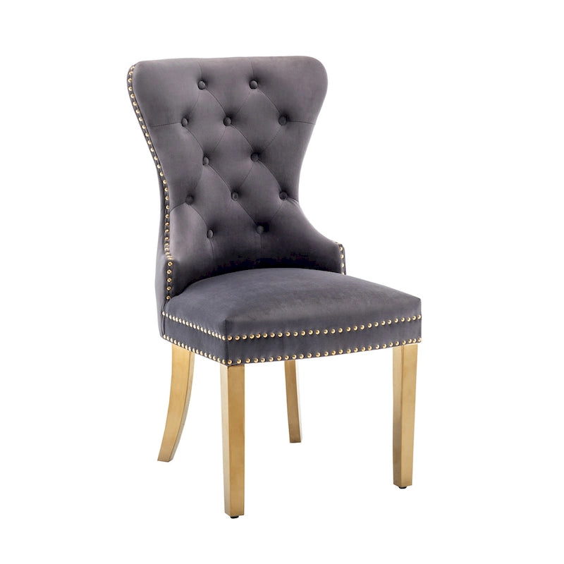 Porthos Home Chaises de salle à manger Caily capitonnées en velours avec pieds chromés dorés, lot de 2