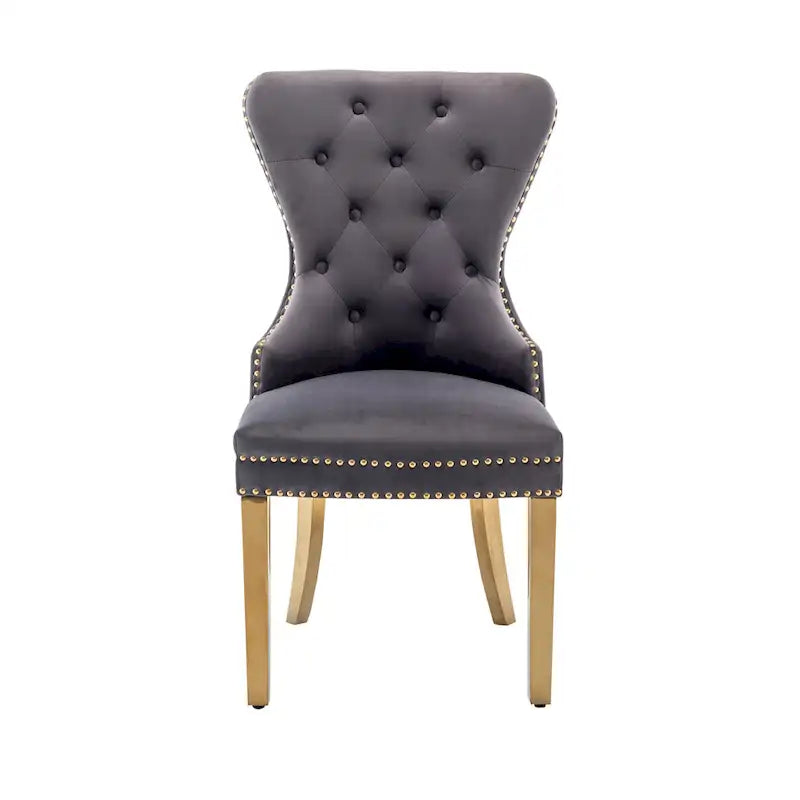 Porthos Home Chaises de salle à manger Caily capitonnées en velours avec pieds chromés dorés, lot de 2