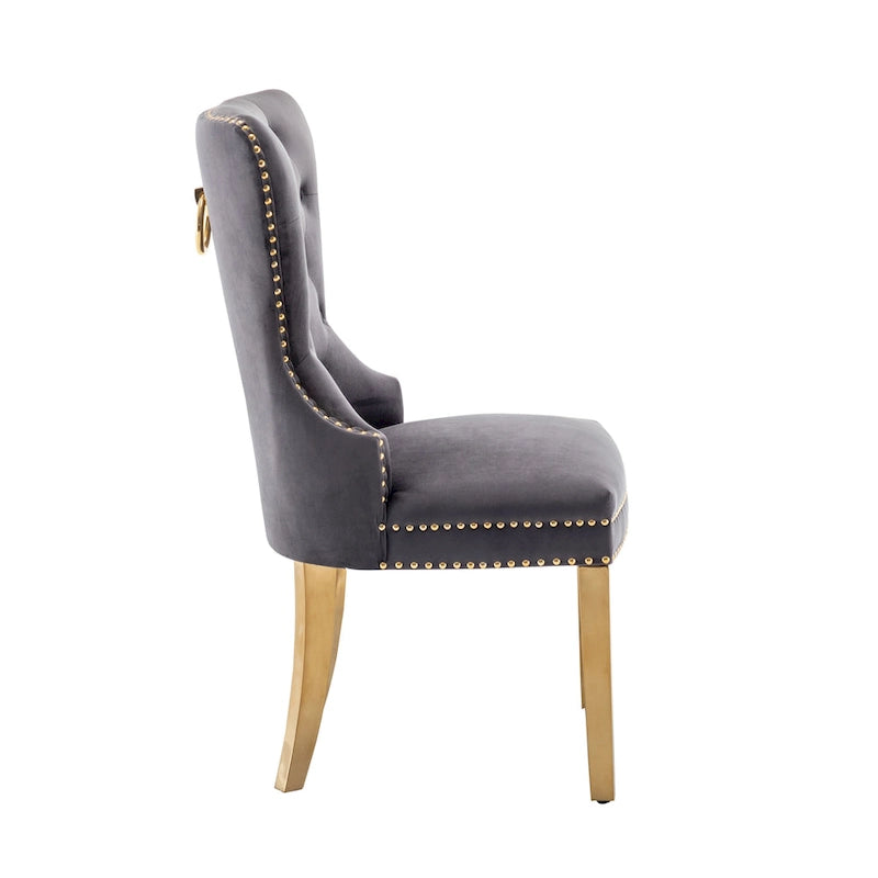 Porthos Home Chaises de salle à manger Caily capitonnées en velours avec pieds chromés dorés, lot de 2