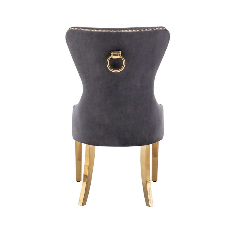 Porthos Home Chaises de salle à manger Caily capitonnées en velours avec pieds chromés dorés, lot de 2