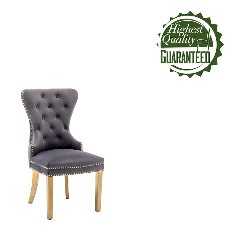 Porthos Home Chaises de salle à manger Caily capitonnées en velours avec pieds chromés dorés, lot de 2