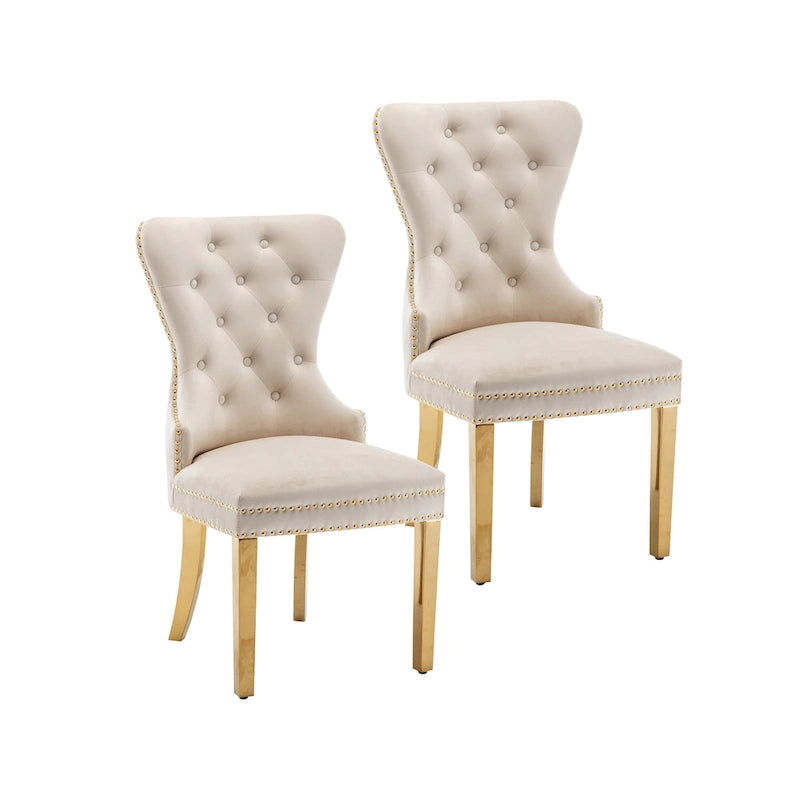 Porthos Home Chaises de salle à manger Caily capitonnées en velours avec pieds chromés dorés, lot de 2